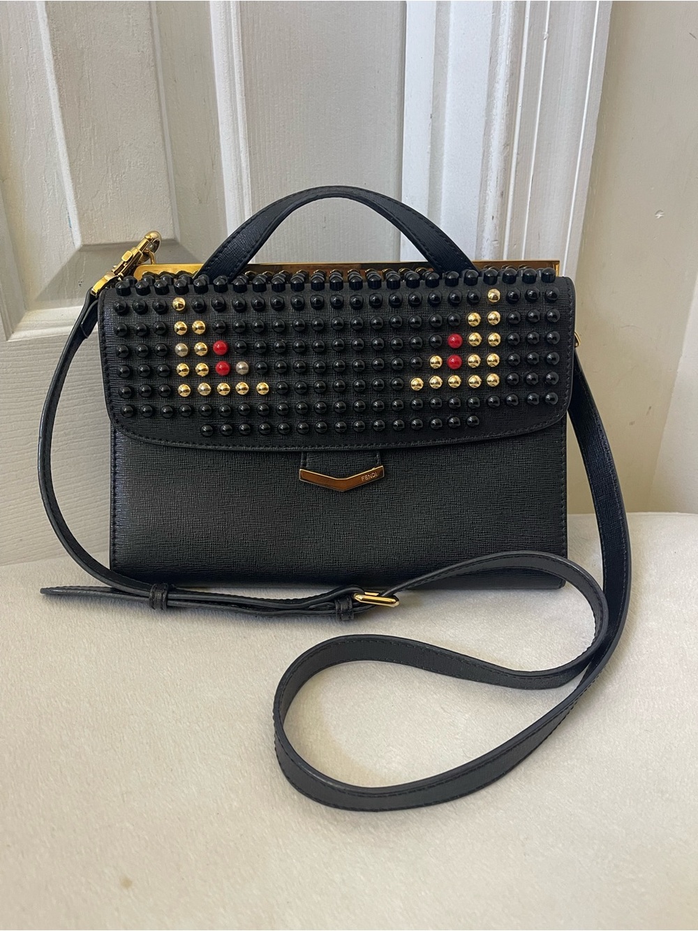 Fendi Demi Jour Monster Studded Leather Satchel